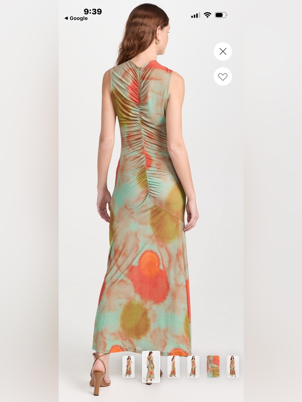 Ulla Johnson Sleeveless Ruched Maxi Dress in Coral, Mint and Olive - Picture 3 of 8